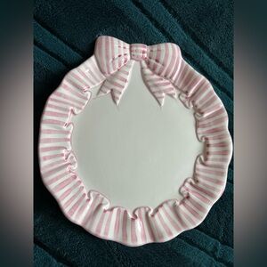Vtg 1989 Haldon Group Plate White & Pink Striped Bow 8”